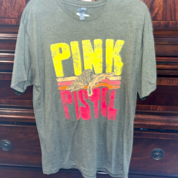 Next Level Apparel Tops - PINK PISTOL XL super soft women's band T-shirt, gray green with yellow red ect..